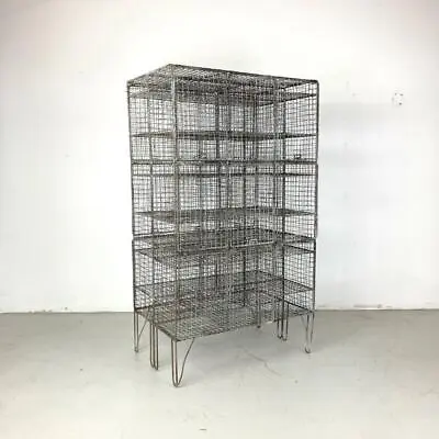 Vintage Industrial Wire Mesh School Locker Shelving Unit Cupboard #3449 • £449