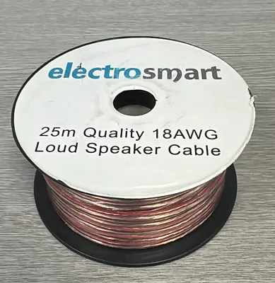 Electrosmart 25m Quality 18AWG Loud Speaker Cable - Multi-Strand -5mm X 2.5mm • £9.98