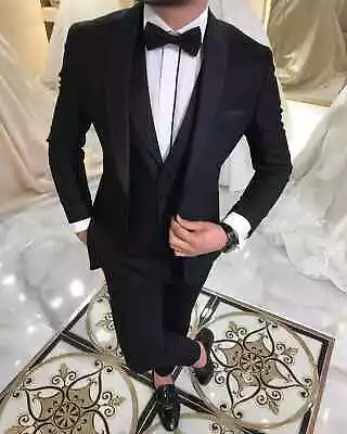 2023 New Slim Fitting Men's Set 3-piece Black Shawl Lapel Casual Tuxedo • $169.06