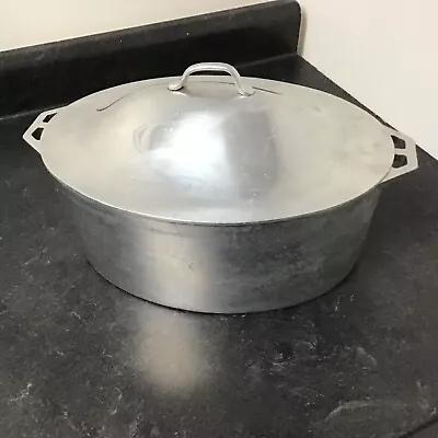 VINTAGE GRANDEUR PLATINUM FINISH ALUMINUM OVAL ROASTER 43 & LID - MAGNALITE Type • $59.99