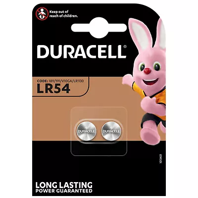 2 X LR54 Duracell Alkaline Batteries AG10 VG10A 1.5v 189 Ka54 LR1130(in 2 Packs) • £3.14