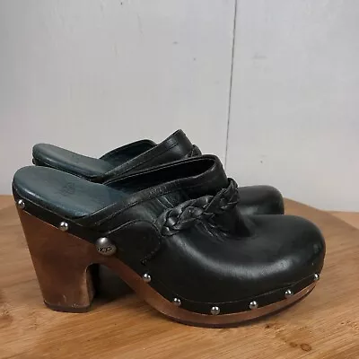 UGG Shoes Womens 7 Jolene Wooden Clogs Heels Studded Black Leather Mules Casual • $39.97