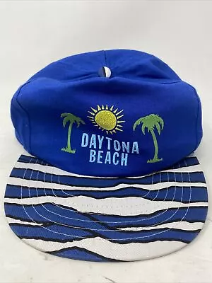 VTG Dayton Beach 80s 90s Zubas White Blue Spell Out Snap Back Hat • $14.99