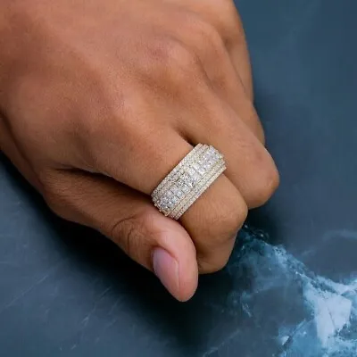4Ct Princess Lab-Created Diamond Men's Half Eternity Ring 14K Yellow Gold Plated • $102.19