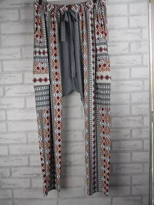 $38 • Buy Tigerlily Womens Harem Pants 12 Grey Blue Red Print Drawstring Waist
