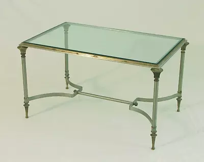 Italian Side Or Coffee Table Neoclassical Style 60s Steel & Brass Glass Top • $675