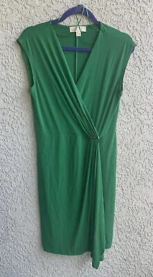 Michael Kors Women’s Kelly Green Faux Wrap Jersey Sheath Dress Size M #709 • $29.99