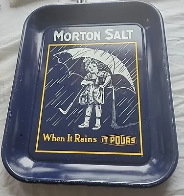 Vintage Morton Salt UMBRELLA GIRL Tin-Tray W/History On Back 1980s  • $9