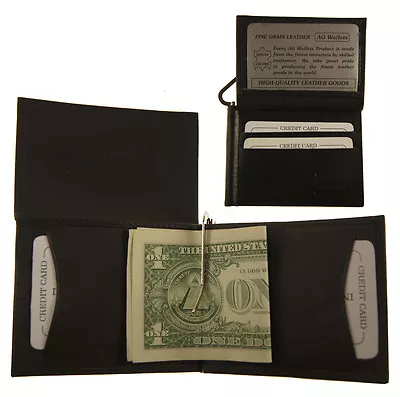 Mens Genuine Leather Cowhide BLACK L Shape Bifold Money Clip Wallet • $17.49