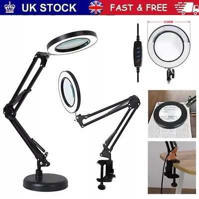 LED Desk RepairLamp 10x Magnifier Glass With Light Stand Clamp Beauty Magnifying • £16.99