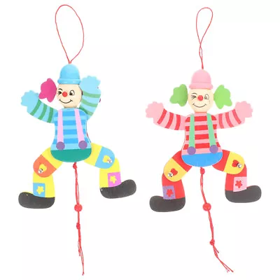  2 Pcs Wood Pull Line Clown Toy Wooden Marionette Puppet Show • £7.35