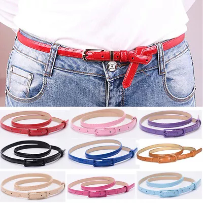 Women Ladies Thin Skinny Waist Belt Patent Leather Narrow Dress Waistband Strap • £2.99