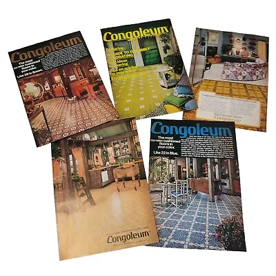 Vtg 70's Congoleum Floors Print ADs Lot Of 5 Vinyl Linoleum Wild Patterns MCM • $16