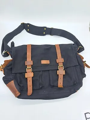 Kattee Military Messanger Bag Canvas Leather Shoulder Bag Camera  Laptop Black • $29.99