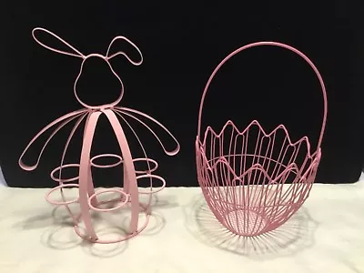 Pink Metal Easter Bunny Egg Holder Display (holds 6) & Wire Easter Basket (U55) • $12.50