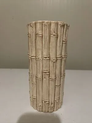 Vintage Glazed Ceramic Bamboo Vase Tiki Tropical Tan Brown 8” Tall • $5