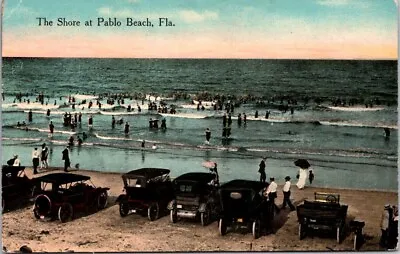 Pablo Beach FL Shore Autos Cars On Beach Swimmers C1910s Kress Postcard GP3 • $7.99