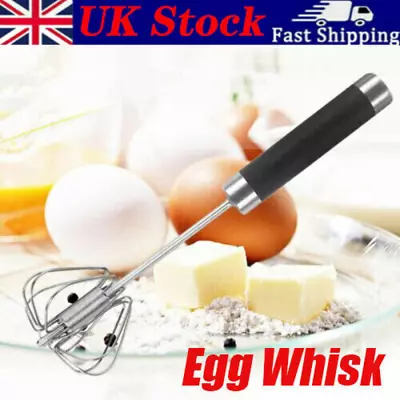 Semi-Auto Egg Whisk Stainless Steel Egg Beater Rotary Whisk Blender Hand Push • £5.99