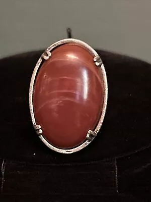 925 Sterling Silver Vintage Large Red Agate Modernist Ring Sz 9 Adjustable • $49