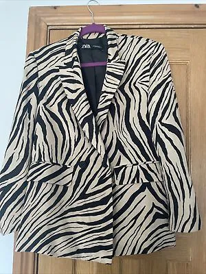 Zara Zebra Skin Silk Oversized Double Breasted Blazer Size XS • £15
