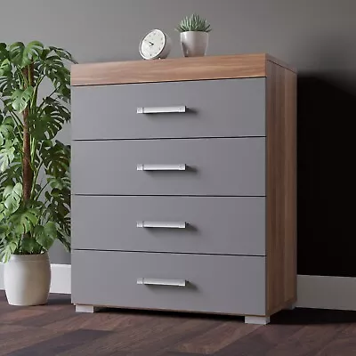 Chest Of 4 Drawers In Grey & Walnut Bedroom Furniture Modern * BRAND NEW* • £65.95