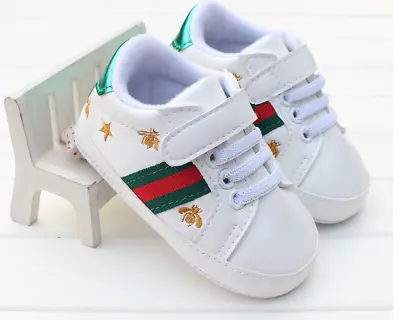 Newborn Baby Boy Girl Pram Shoes Toddler Pre Walker White Sneakers Trainers 0-12 • £5.46