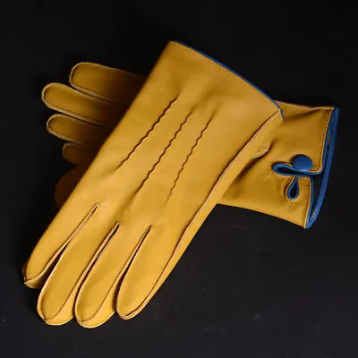 New Men's Real Leather Fashion Classical Yellow Golf Riding Driving Thin Gloves • $32.80