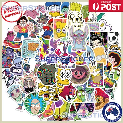 50pcs Trippy Cartoon Pack 2 Vinyl Stickers Skateboard Cars  Waterproof • $4.99