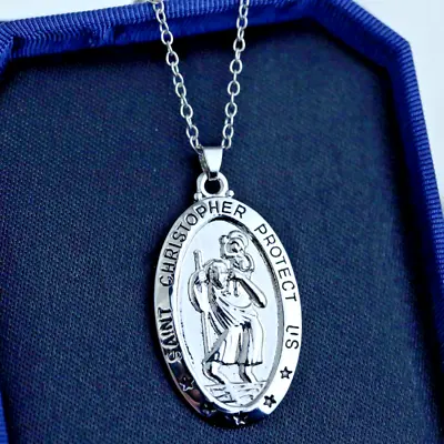 ST CHRISTOPHER PROTECT Pendant 24  Sterling Silver 925 Necklace Chain Female Men • $13.99