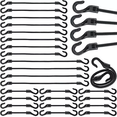 24 Pieces Mini Bungee Cords With Hooks Small Bungee Cords Black Bungie Straps El • $20.45