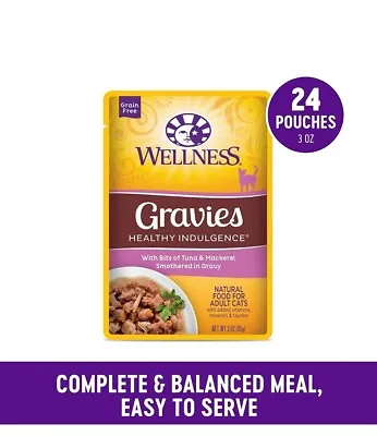 $22.77 • Buy WELLNESS GRAVIES HLTHY INDULGE TUNA MACKEREL GRAVY CAT FOOD PCH 23 QTY / 3oz EA