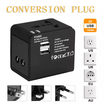 $14.59 • Buy Universal World Travel Power Adapter 2 USB Port US/UK/EU/AU Plug Charger