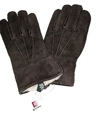 Men's Grandoe Fur Lined Real Suede Leather Gloves Brown LargeNew. • $39.99