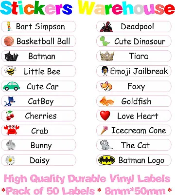 50 Personalised Name Labels Stickers School Tags Vinyl Stick On Kids Waterproof • £2.99