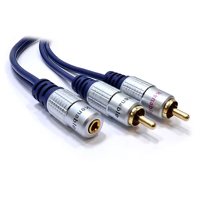 1m PURE 3.5mm Stereo Jack Socket To 2 Phono Plugs Audio Cable Gold [008586] • £3.29