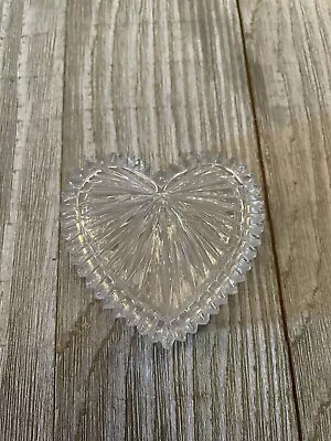 Clear Crystal Glass Heart Shaped Trinket Jewelry Dish With Lid Excellent Gift • £13.50