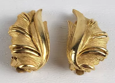 Vintage Gold Plated Leaf Clip-On Stud Earrings • $28