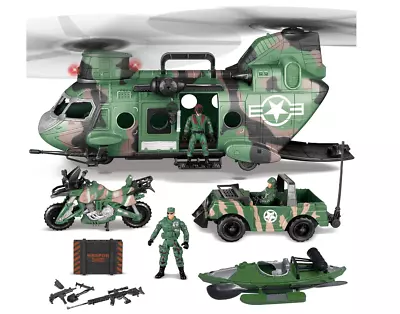 JOYIN 10-in-1 Military Helicopter Toys Set With Light Sound Trucks Boat B... • $31.99