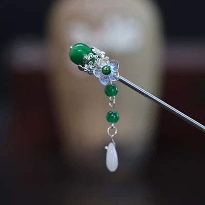 $4.03 • Buy Jade Tassel Women Hair Chopsticks Metal Hairpins Hair Fork Hanfu Headdress
