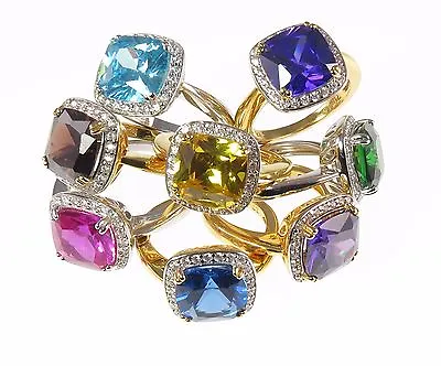£13.49 • Buy 925 Sterling Silver CZ COCKTAIL RING, 8 Colours - Pink Green Blue Purple Yellow