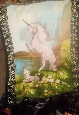 Vintage Wall Tapestry Medieval Mother Daughter Unicorn ATC NY Fantasy 34x53 • $16.50