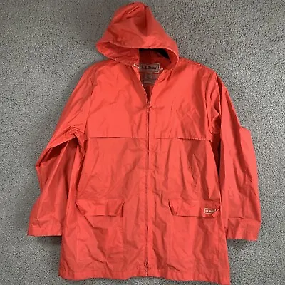 LL BEAN PVC Women’s Medium Petite Shell Rain Jacket Hooded Pink Breathable • $16.95
