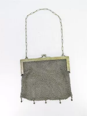 Antique German Silver Chainmail Mesh Purse With Floral Etched Frame • $53.99