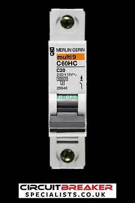 MERLIN GERIN 20 AMP CURVE C 10kA MCB CIRCUIT BREAKER C60HC 25646 MULTI9 • £3.95