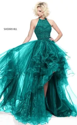 Beautiful Teal High Low Sherri Hill Prom Pageant Dress NWT Size 6 Style 51140 • $400