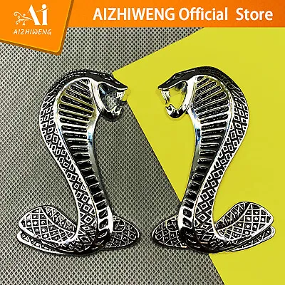 2 Piece 3D Silver Snake Fender Emblem Premium Metal Car Decal Fender Sticker • $9.94