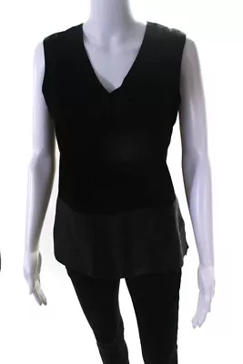 Vince Womens Black Leather Color Block V-Neck Sleeveless Blouse Top Size 4 LL19L • $19.99