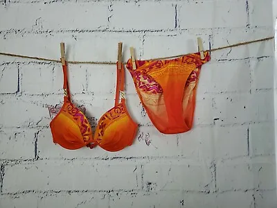 $28.98 • Buy Tara Grinna 2 Piece Bikini Swimsuit Orange Aztec Size 10Bottom & Top 32 B-C