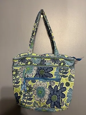 VERA BRADLEY Bowler Purse Blue Green Floral Doodle Daisy - • $18.99