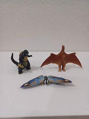 Godzilla Figures Set Of 3 Bandai Rodan Godzilla Mothra Hand Painted Nice  • $13.65